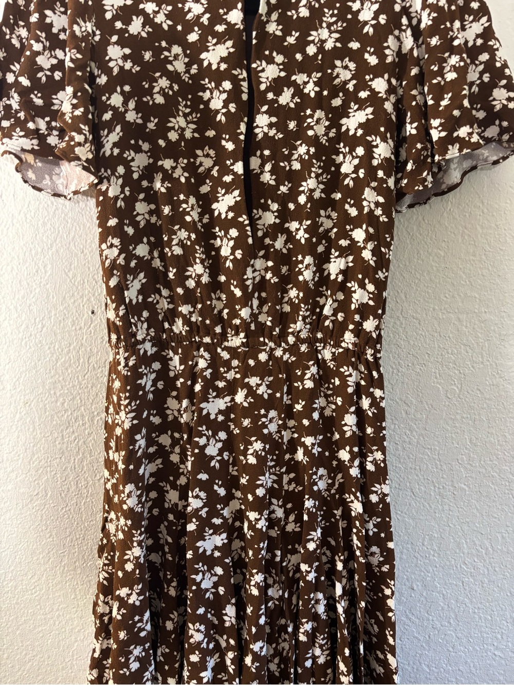 Michael Kors Brown White Floral Short Sleeve Midi Dress Women’s Size 2 - Picture 5 of 15